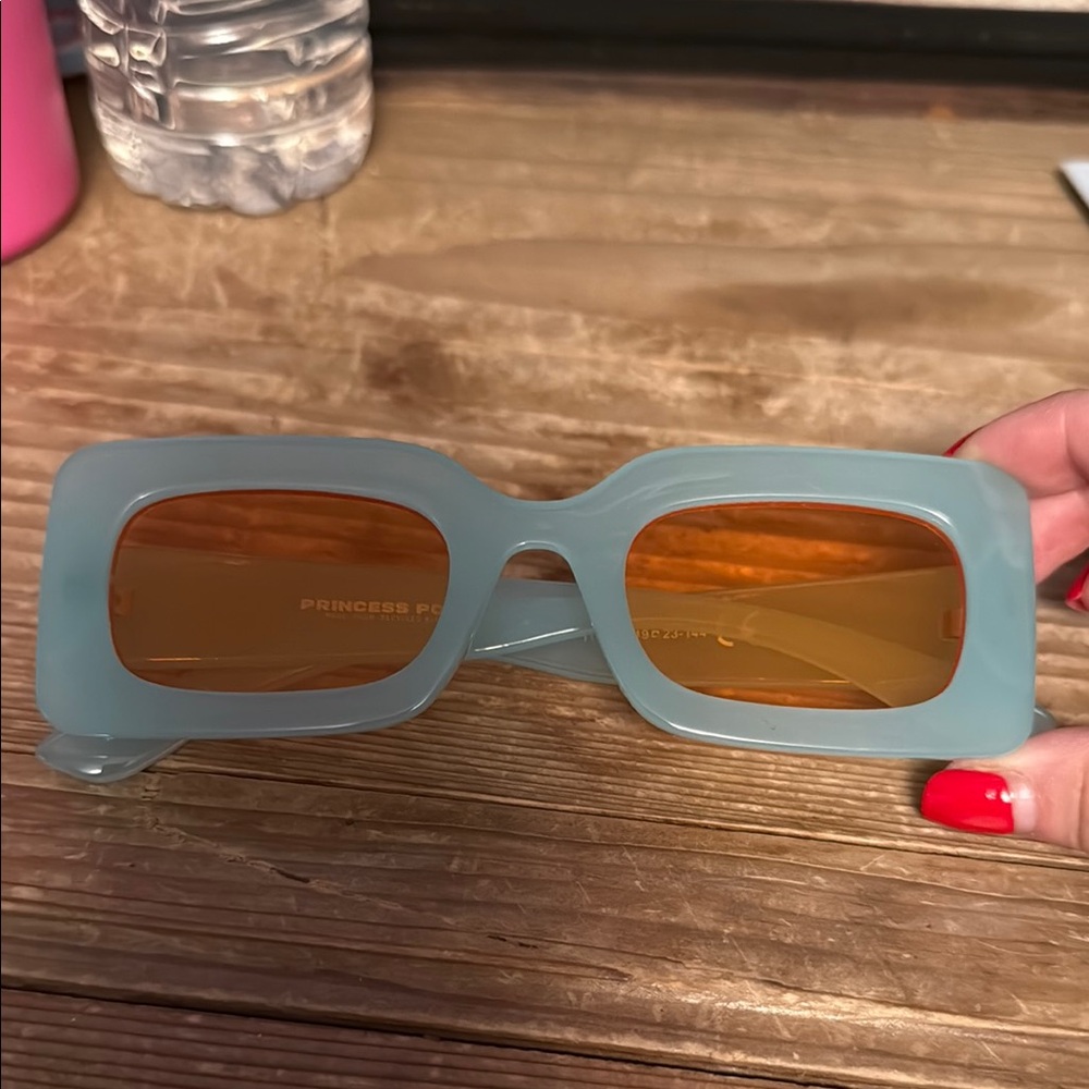 Princess Polly Aqua Sunglasses with Amber Lenses